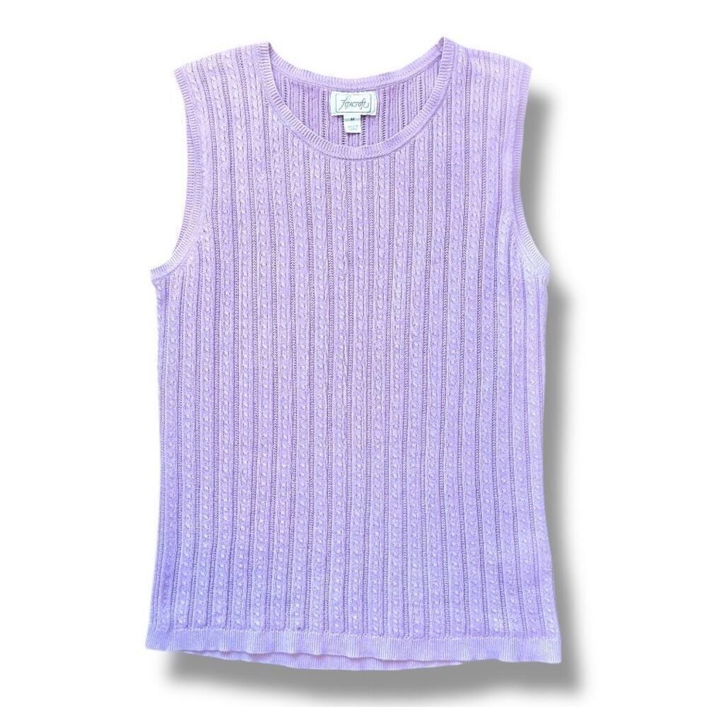 Foxcroft Supima Cotton Lavender Cable Knit Sweater Shell Preppy Y2K M